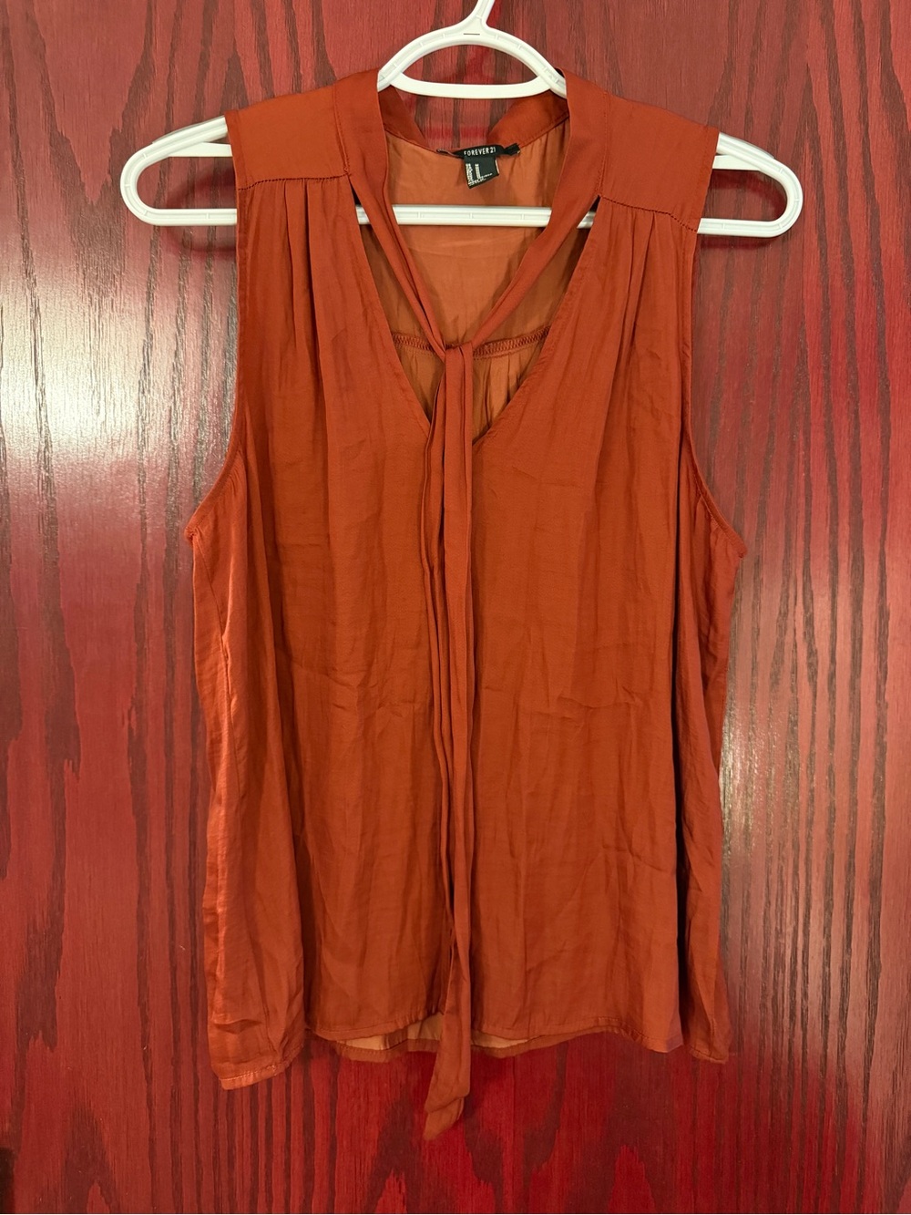Forever 21 Rust Tie-Neck Sleeveless Blouse
